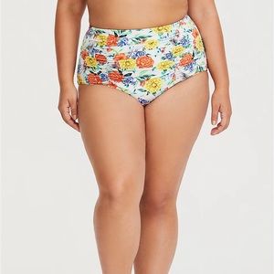 Torrid White Floral Ruched Swim Bikini Bottoms